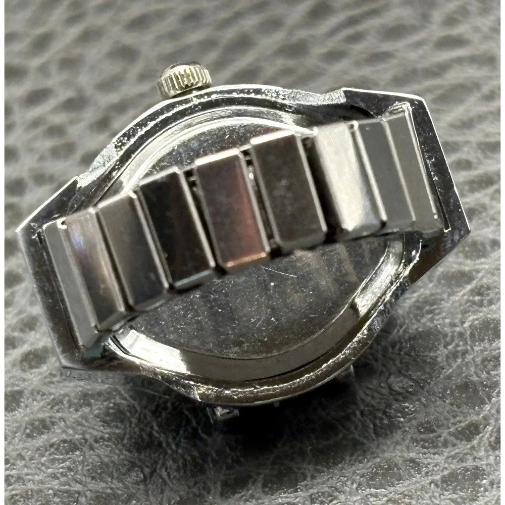Bozhi Black Oval Resin Cabochon Watch Ring Adjustable Band NEEDS BATTERY